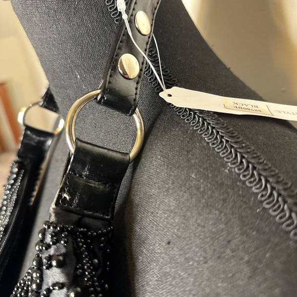 Y2K FAR NINE Black Beaded Mirror Shoulder Bag Vintage Boho Hobo Purse - Picture 5 of 8